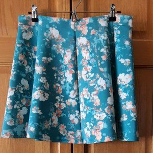 **PRICE DROP** Decree Turquoise/Peach Floral Skater Skirt, Size XL